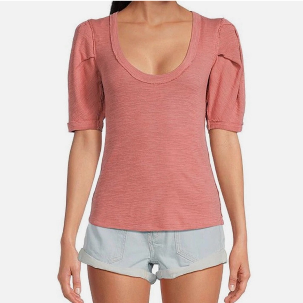 Free People Papaya Puff Sleeve Scoop Neck Top – Pink, Size S